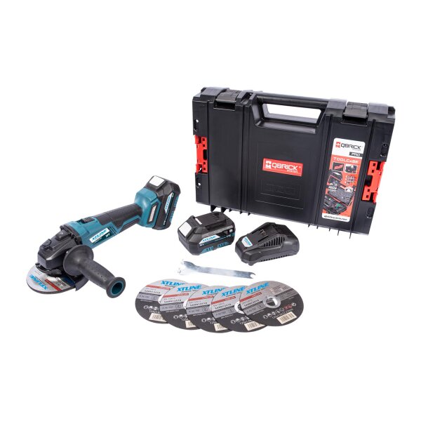 XTLINE Akku-Winkelschleifer BRUSHLESS, 18 V, 125 mm + 2x Akku-Pack 5,0 Ah + Ladegerät 3,5 A