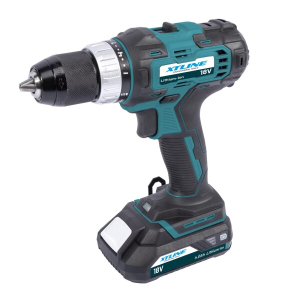 XTLINE Akku-Bohrmaschine 18 V, 40 Nm + 2 Akku-Packs 2,0 Ah + Ladegerät 2,4 A